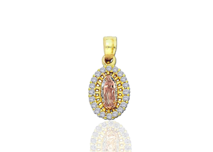 Three Tone Plated CZ Studded Virgin Mary Pendant